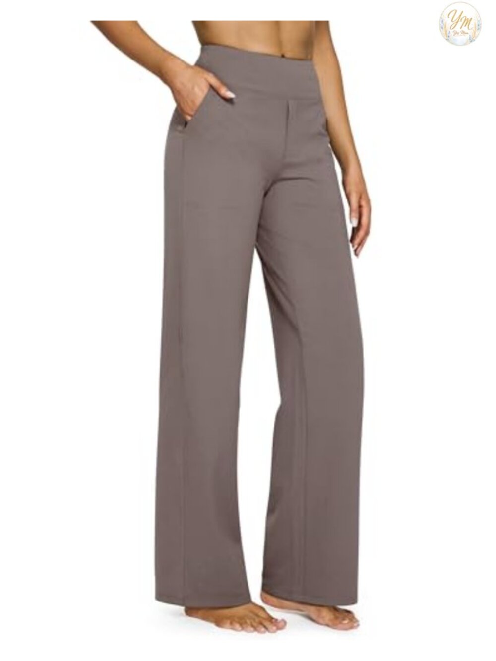 Wide Leg Yoga Pants with Pockets High Waisted Polyester Blend